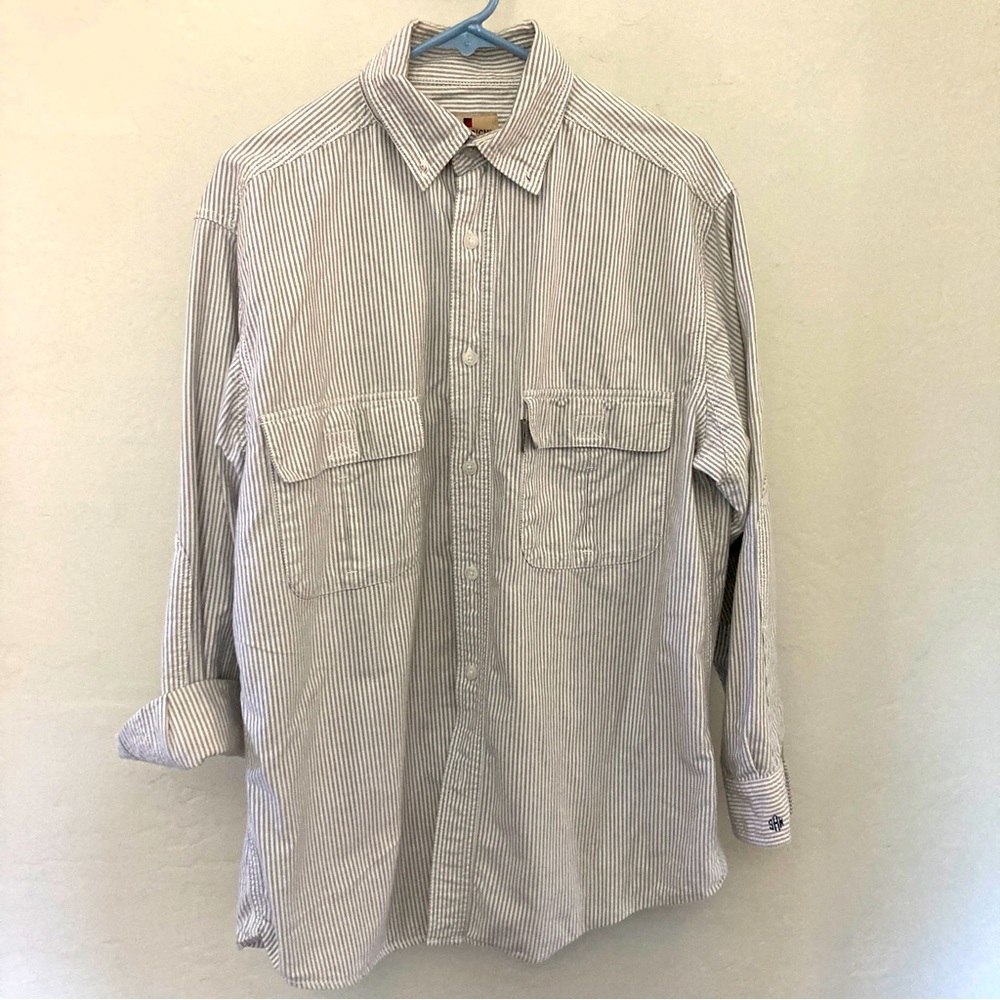 Oxford Stripes Button Up Work Shirt